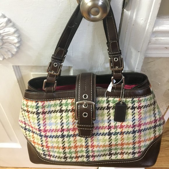 Coach Handbags - Coach Leather & Tweed Fabric Satchel